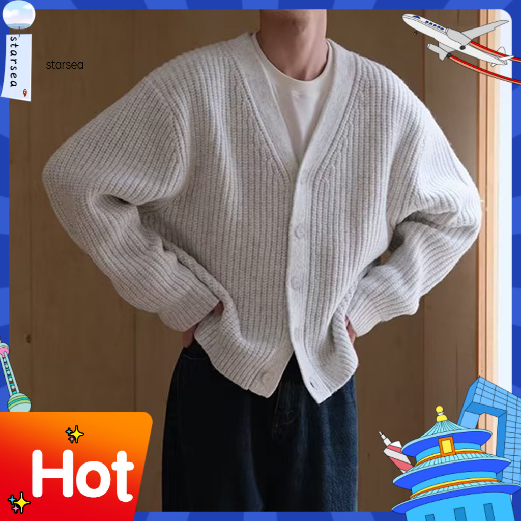 SRA ZK หลวม Fit เสื้อกันหนาวผู้ชายฤดูหนาวฤดูใบไม้ร่วงเสื้อสเวตเตอร์ถักเสื้อกันหนาวหนาถักแขนยาว V คอป