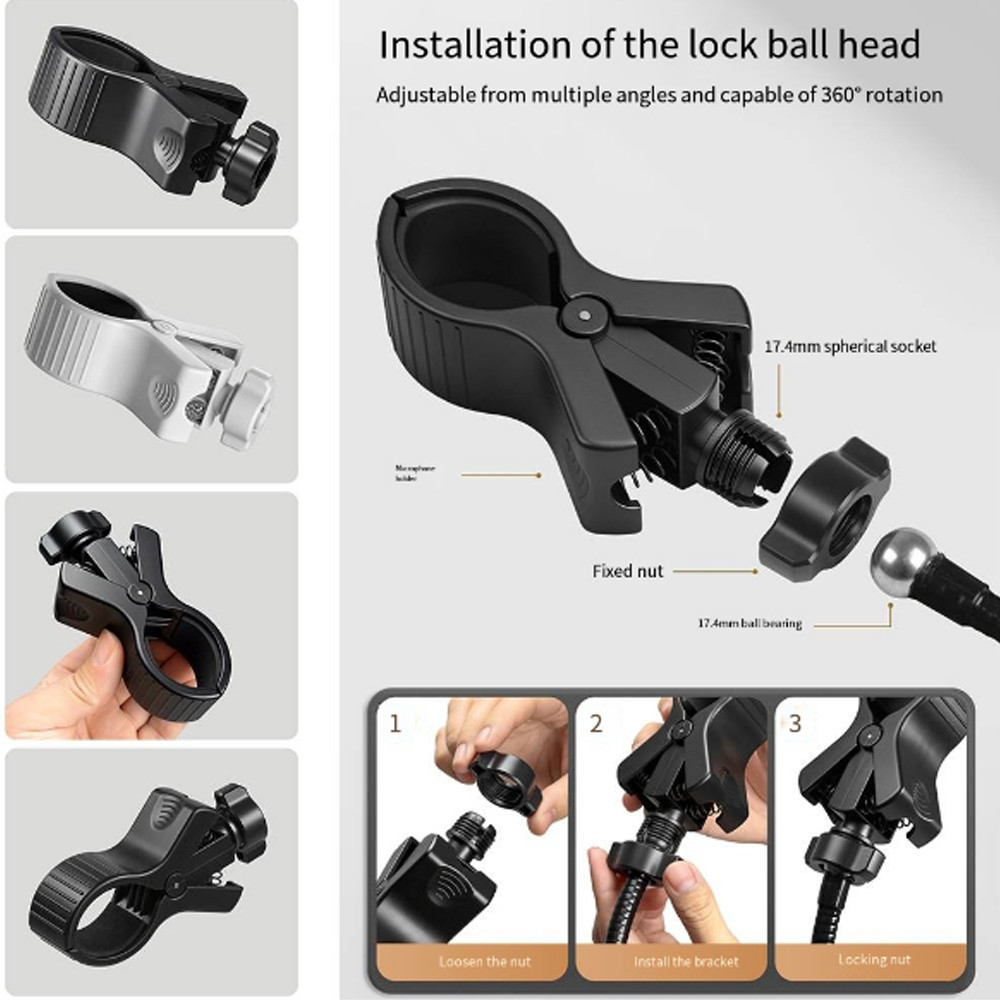 17.4 มม.Ball Joint เครื่องเป่าผมคลิป Universal ไมโครโฟนสําหรับแบบมีสาย/ไมโครโฟนไร้สายฤดูใบไม้ผลิคลิป Live Streaming ขาตั้งอุปกรณ์เสริม
