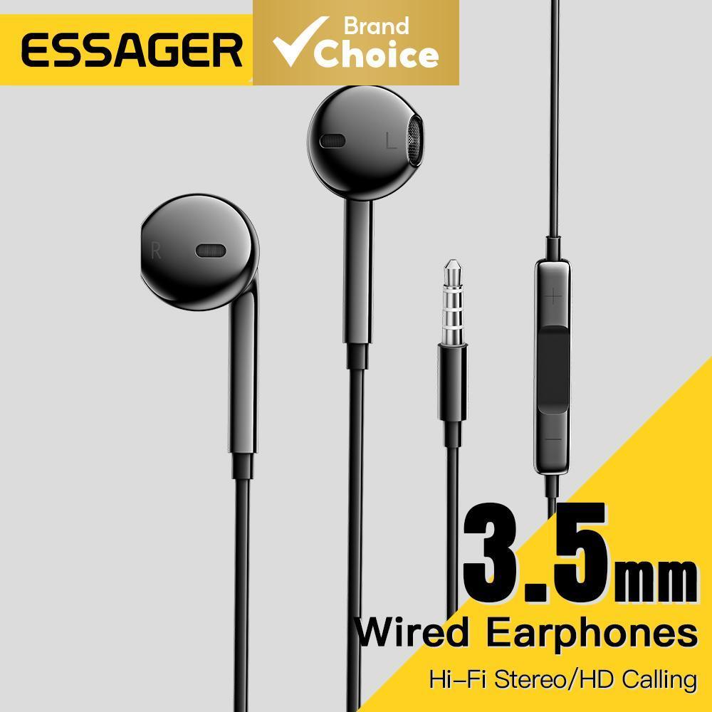 ESSAGER S320 หูฟังเบสไฮไฟแบบมีสายพร้อมไมโครโฟน – หูฟังชนิดใส่ในหูสเตอริโอสําหรับเพลงและการโทร – วันหยุดพิเศษ