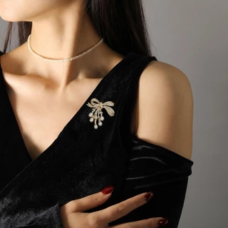 SWEE เข็มกลัดหรูหรา, พู่มุกเต็มไปด้วยเพชรผู้หญิงเข็มกลัดปก, Elegant Bowknot Heavy Craftsmanship Rhinestone เข็มกลัด Party Occasions