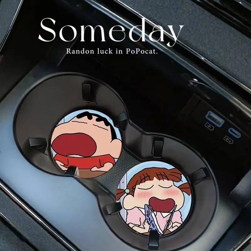 2PCS Crayon Shin-Chan Coaster รถที่วางแก้วการ์ตูน Anti-Slip เครื่องดื่มขวดใส่ Universal สําหรับซีดาน SUV Auto อุปกรณ์ตกแต่งภายใน