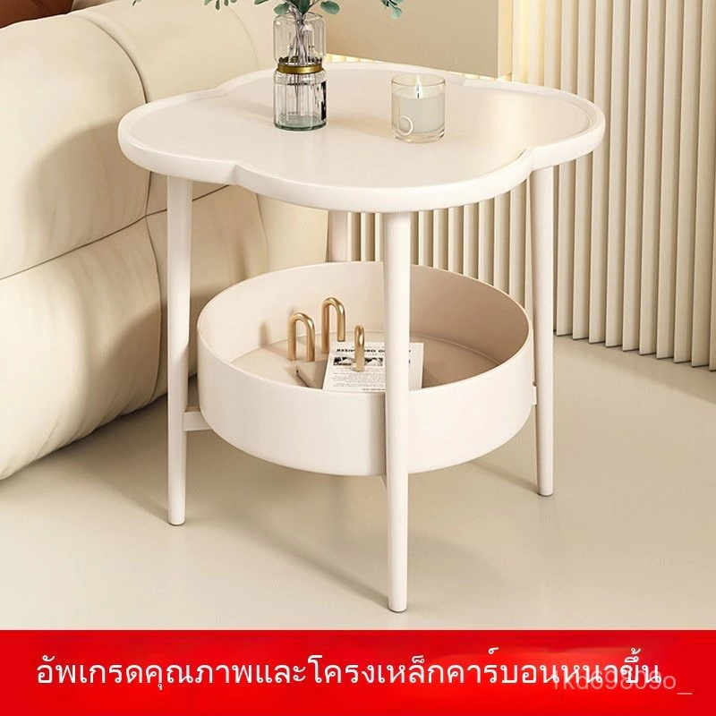 โต๊ะกาแฟมีล้อ โต๊ะข้างเคลื่อนย้ายได้ ชั้นวางของสีครีม thumbnail 10