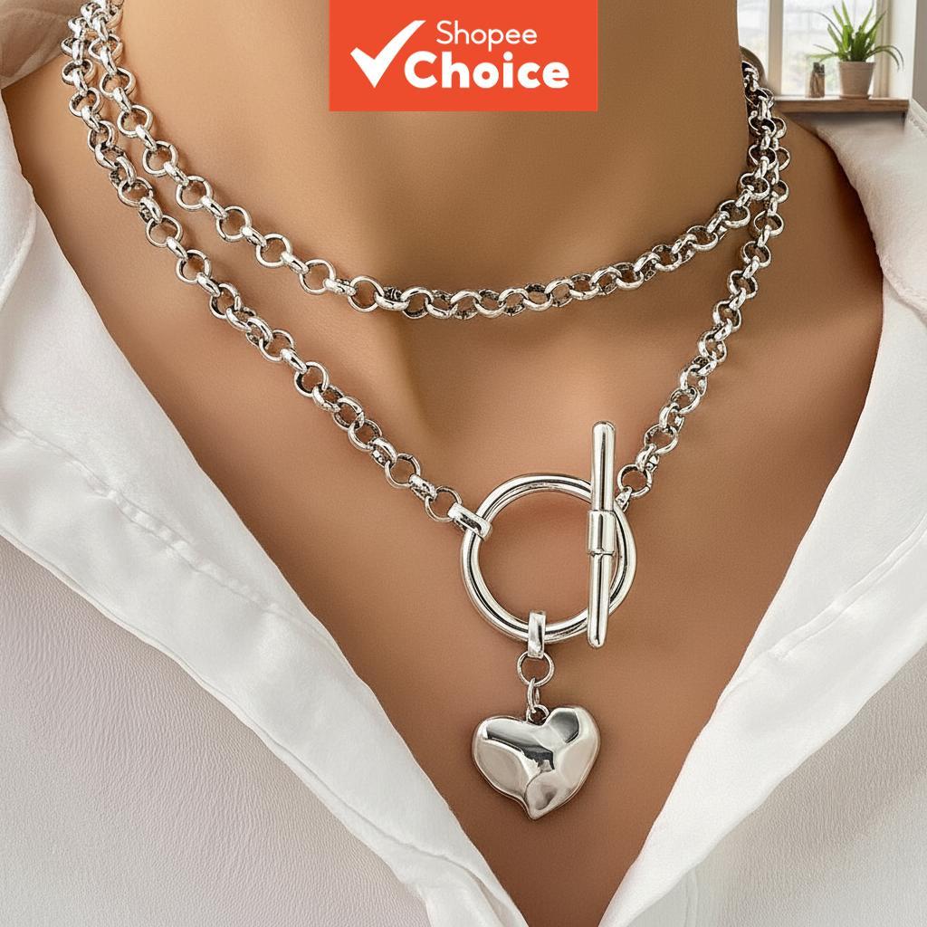 สร้อยคอ 1 ชิ้น รูปหัวใจ OT สําหรับผู้หญิง จี้โลหะผสมวินเทจพื้นผิวไม่สม่ําเสมอ