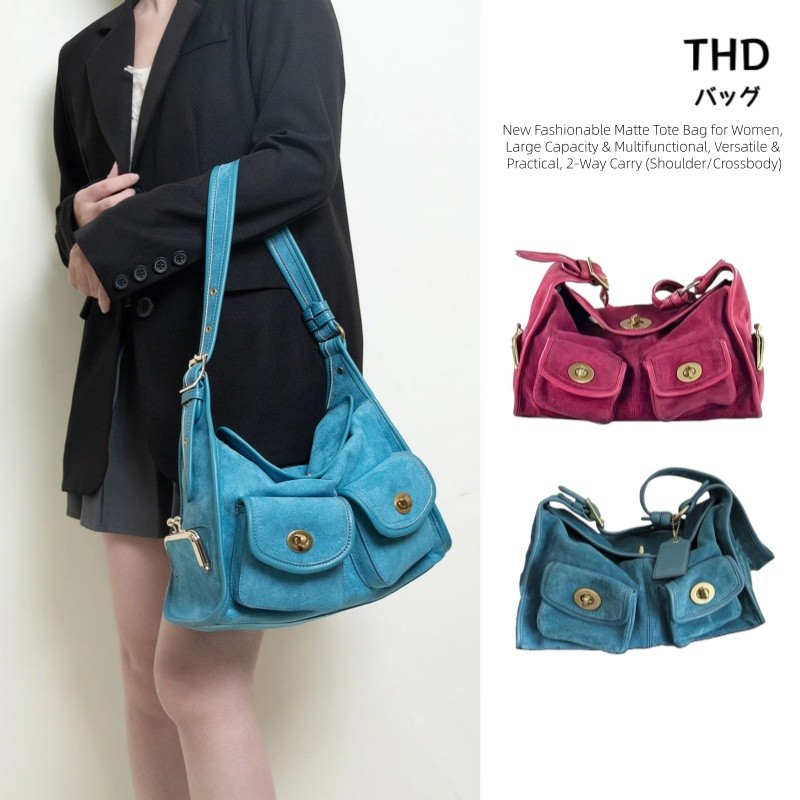 【THD】กระเป๋าโท้ตสะพายไหล่ผู้หญิงหลายช่อง สไตล์วินเทจยุคกลาง แบบหนีบใต้วงแขนแฟชั่น คลาสสิกลำลองแมตช์ง่าย สายสะพายกว้างสะพายขวางสำหรับไปทำงาน
