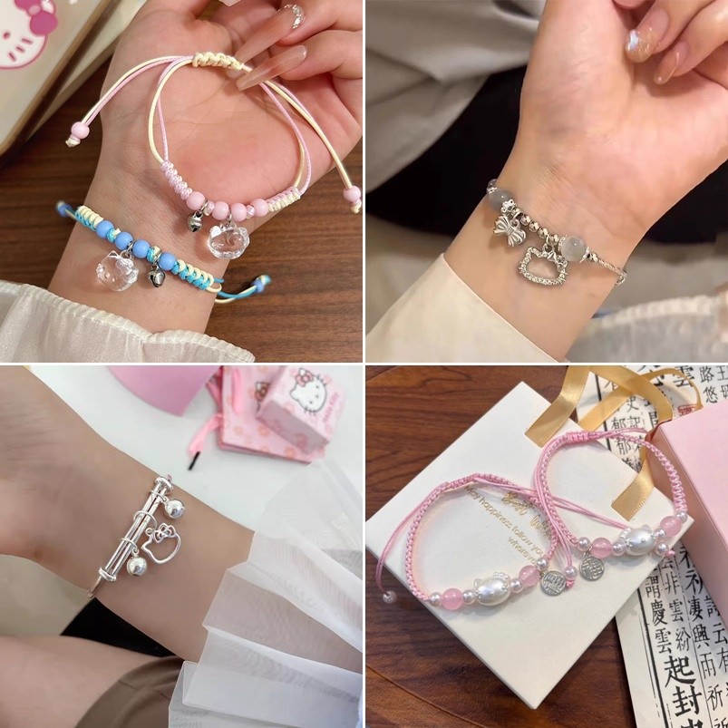 สร้อยข้อมือคิตตี้ทอมือน่ารักสร้อยข้อมือปรับได้คิตตี้สําหรับแฟนของขวัญวันเกิด
