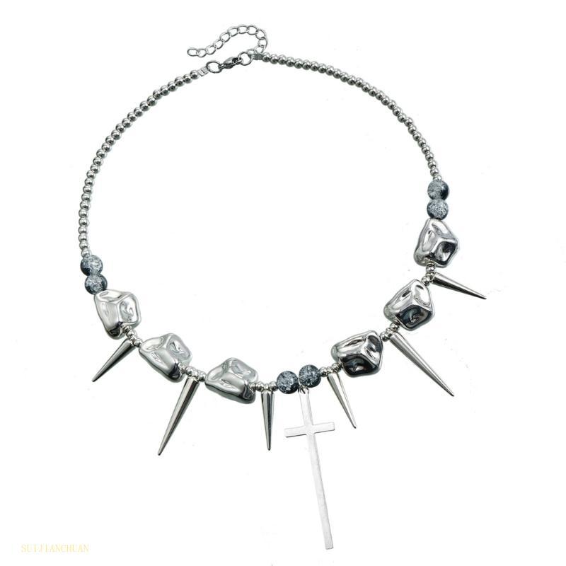 SJT Retro Spikes Rivet สร้อยคอ Vintage Party คอเครื่องประดับลูกปัด Splicing สร้อยคอเหมาะสําหรับผู้หญ