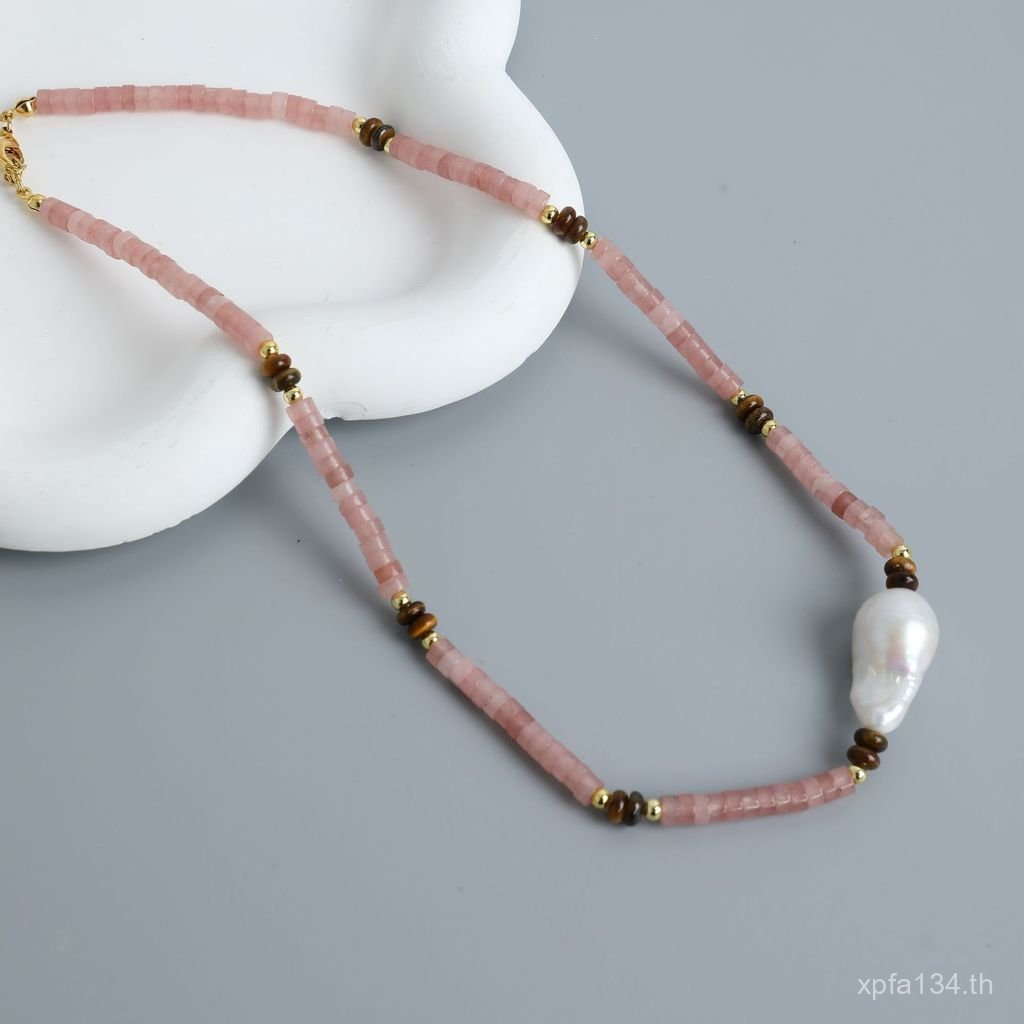 เปลือกแสงธรรมชาติหรูหราอารมณ์นิชเสือตาหินอินเทรนด์กระดูกไหปลาร้าโซ่มุกหญิงสร้อยคอน้ําจืดสร้อยคอลูกปั