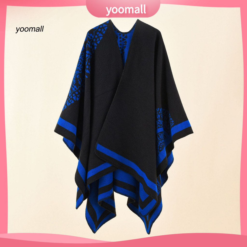 {YO} Poncho Coat หนา Patchwork เลียนแบบแคชเมียร์ Soft Touching ผู้หญิง Cape Coat สําหรับสภาพอากาศหนา