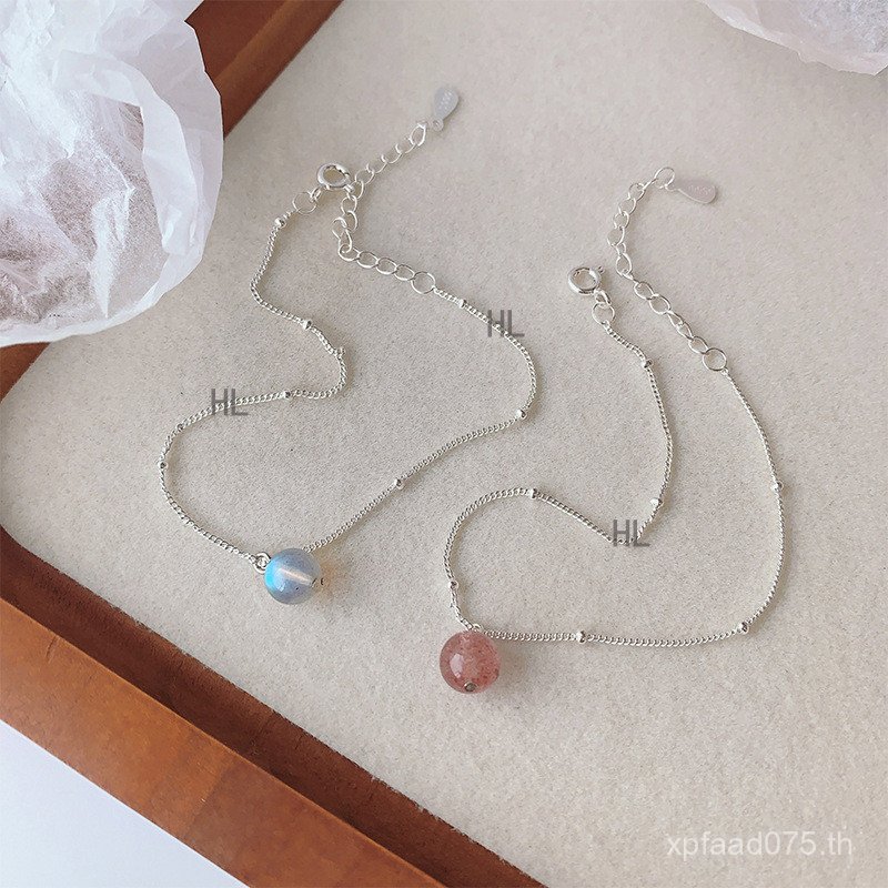 สตรอเบอร์รี่คริสตัลหรูหรา Niche สร้อยข้อมือ Retro Moonstone S999 นักเรียนหญิงสร้อยข้อมือคริสตัลสร้อย