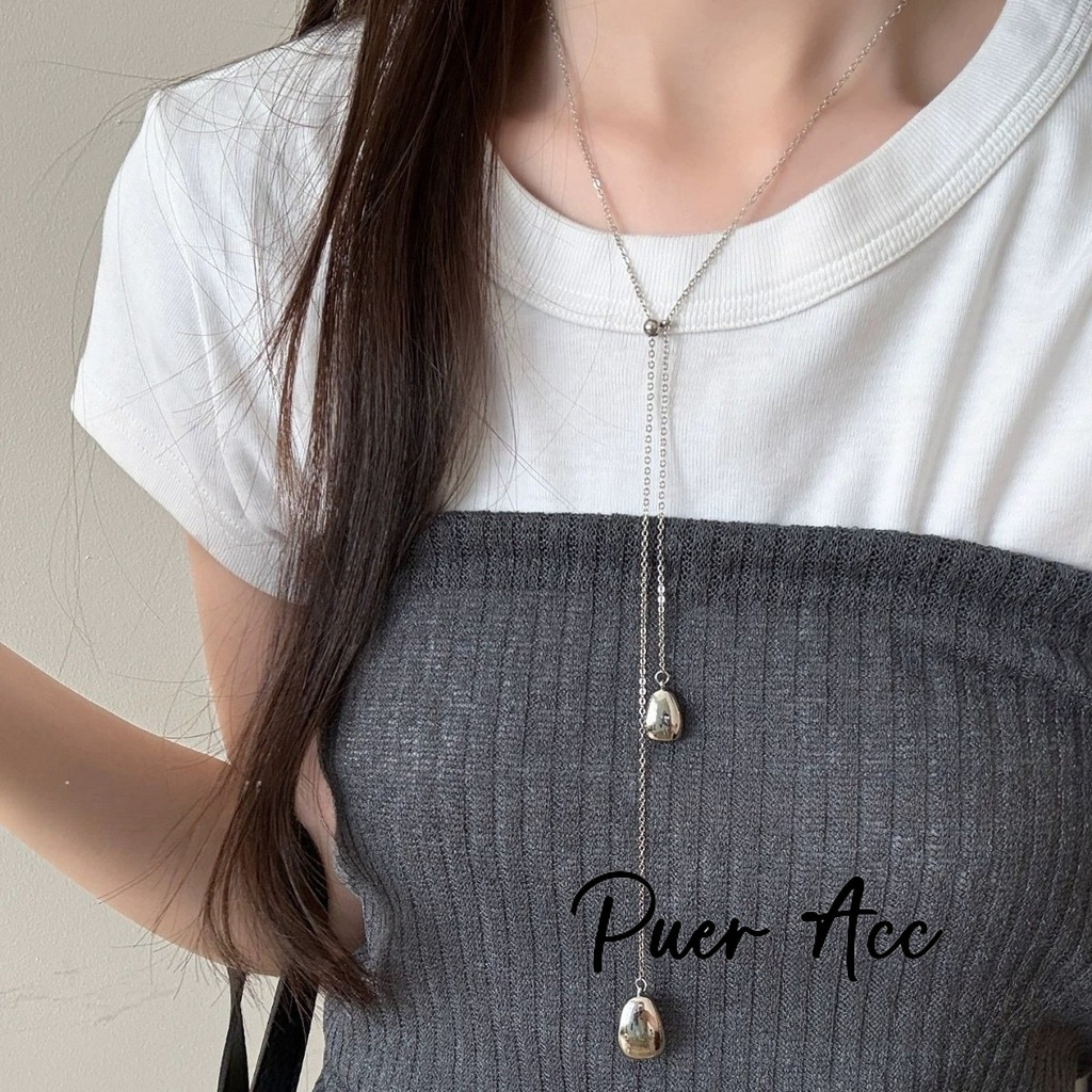 [ผู่เอ๋อร์ตามมาตรฐาน]สร้อยคอหยดน้ําเงินเกาหลีที่เรียบง่ายอเนกประสงค์ความรู้สึกคุณภาพสูงสร้อยคอดึงยาว