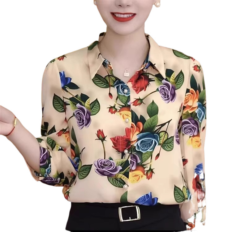 เสื้อผู้หญิงแนวโน้มแฟชั่นที่เรียบง่ายพร็อพเจ็ดแขนเสื้อดอกไม้