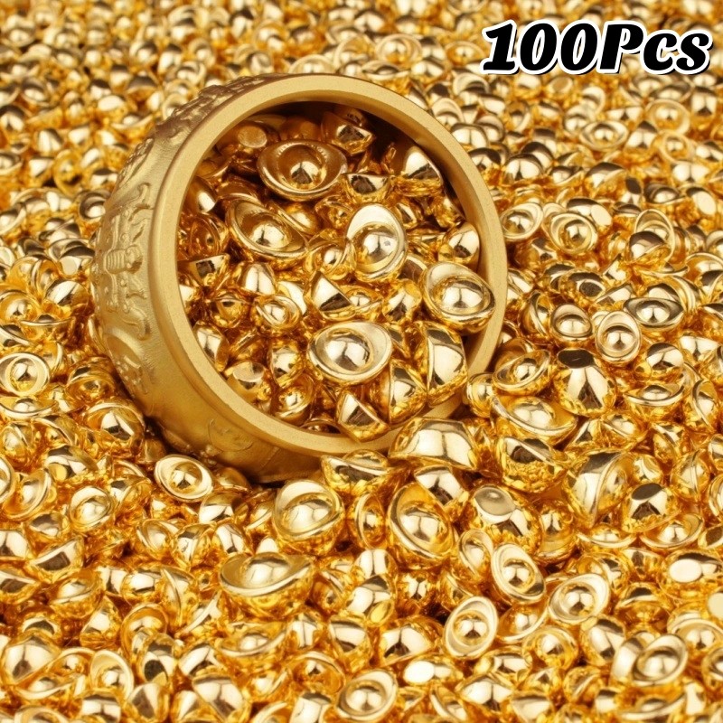 100PCS Mini Gold-Plated Ingot Shiny Alloy จีน Fortune เครื่องประดับสําหรับตกแต่งบ้าน Gifting