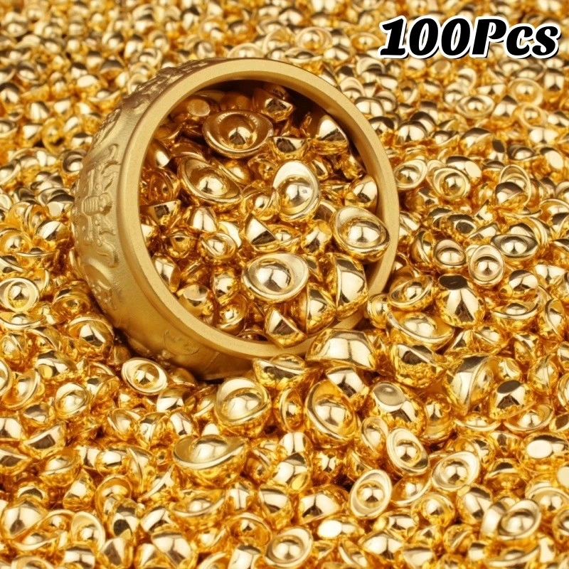 100PCS Mini Gold-Plated Ingot Shiny Alloy จีน Fortune เครื่องประดับสําหรับตกแต่งบ้าน Gifting