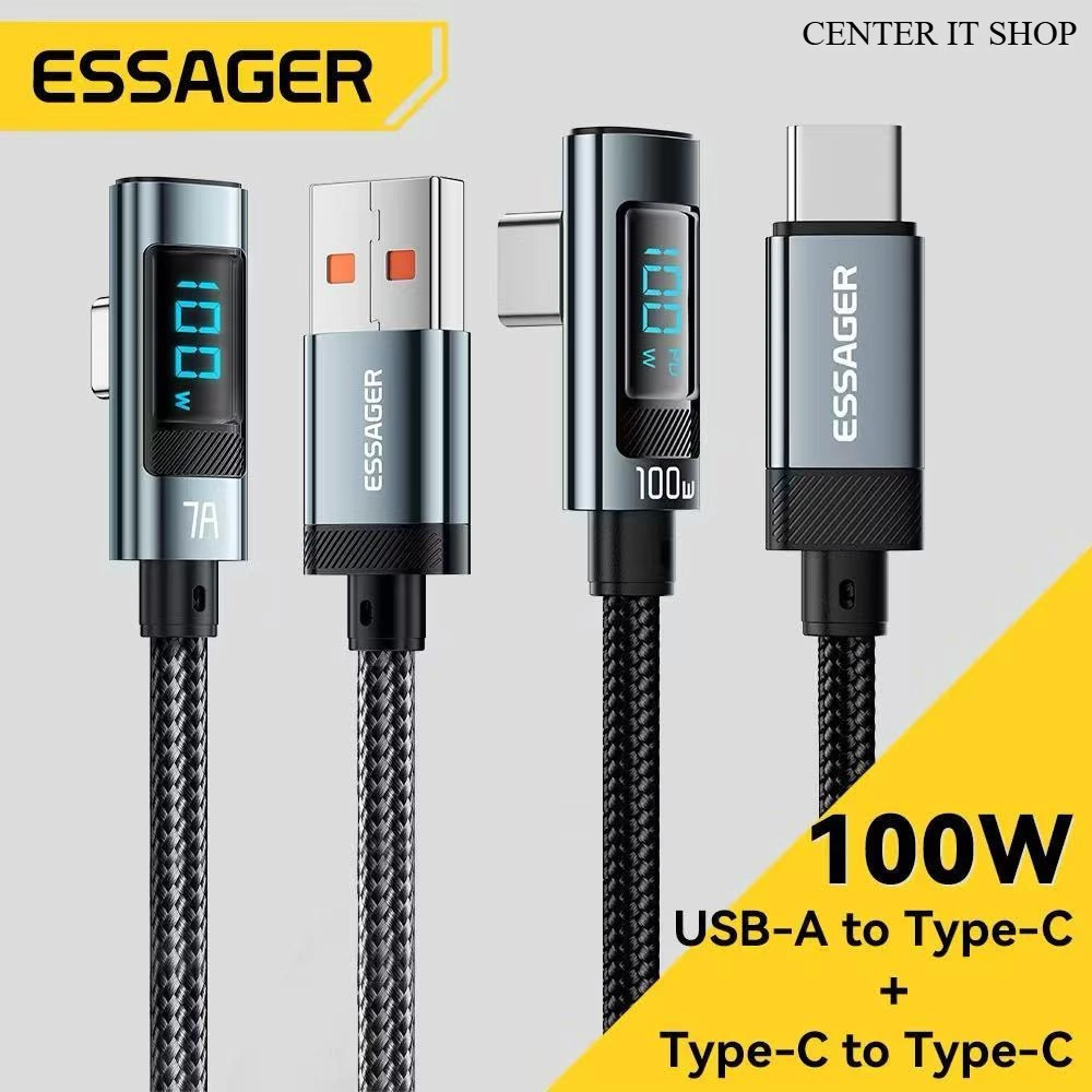 Essager PD 100W จอแสดงผลดิจิทัล ข้อศอก USB2.0 C เป็น Type C สายเคเบิล E-Marker ชาร์จเร็ว สายข้อมูลโทรศัพท์มือถือ A11