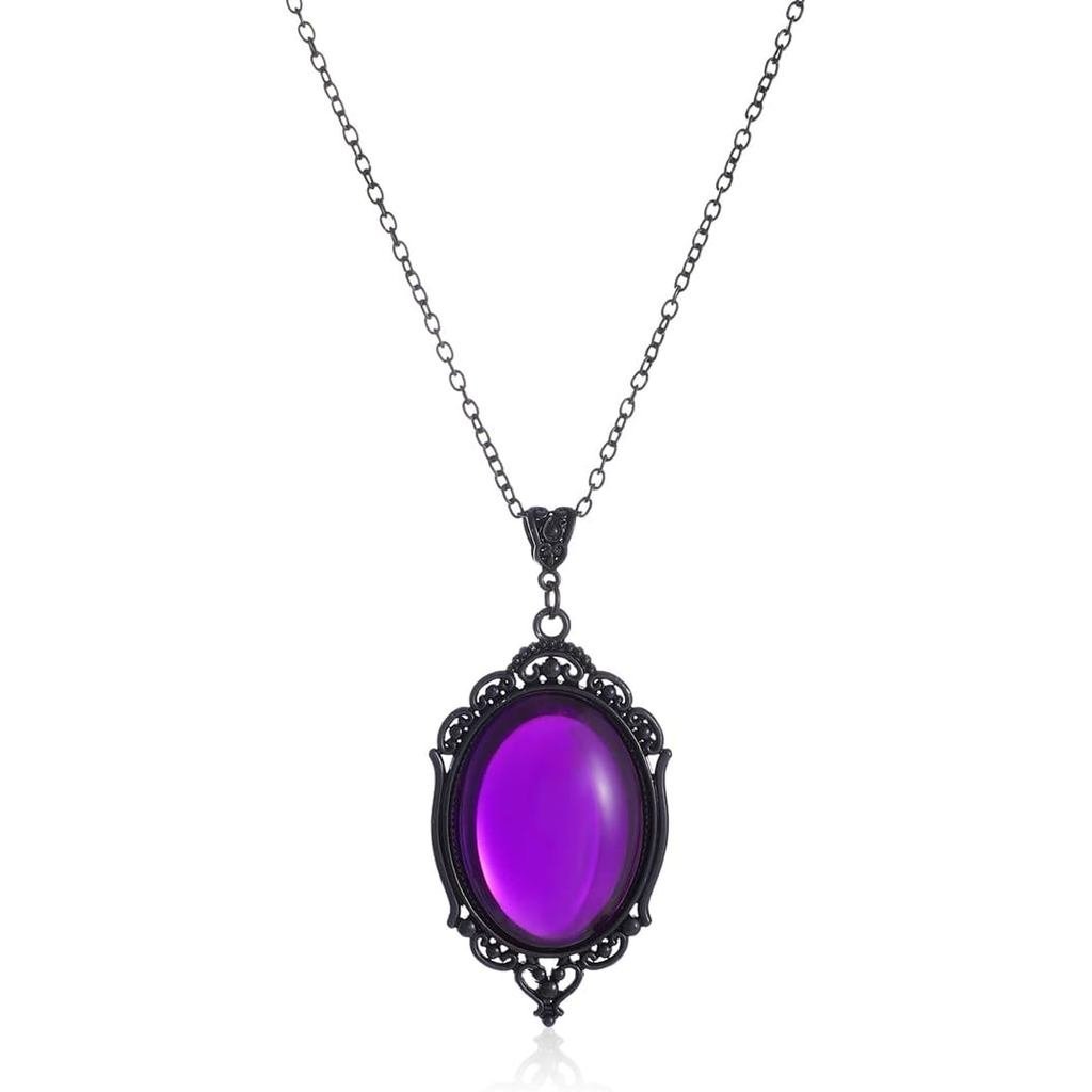 MIFYNN Gothic Stardust คริสตัล Cameo สร้อยคอสีแดงสีม่วงคริสตัลจี้สร้อยคอ Vintage Satan ปีศาจฮาโลวีนเ