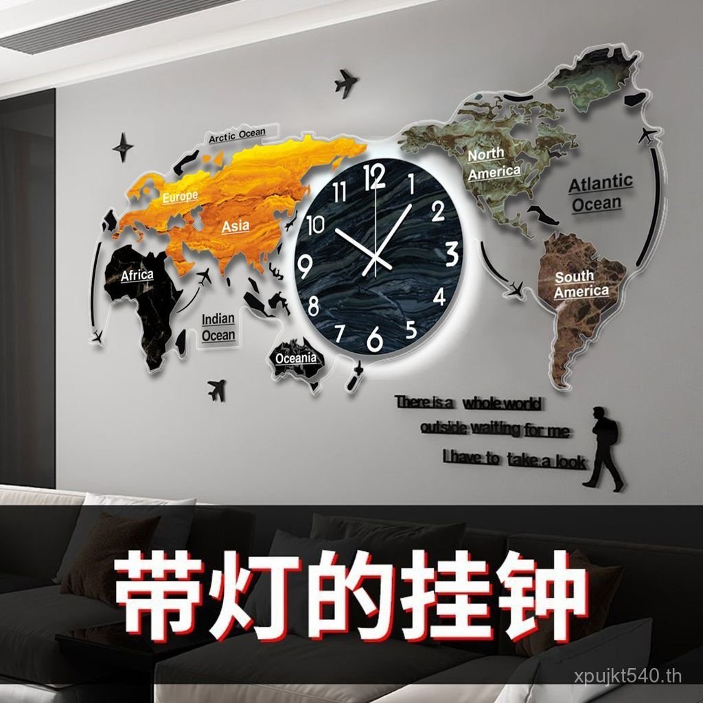 แขวนผนัง World High-End นาฬิกา Creative แผนที่นาฬิกา Art Wall นาฬิกา Influencer นาฬิกาสํานักงาน Mute