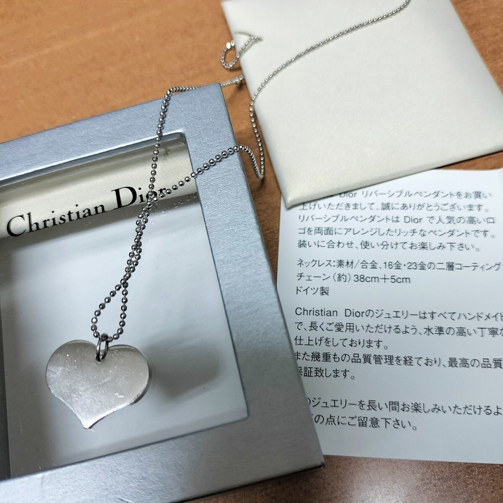 Christian Dior 90s Vintage Germany 16K 23K Gold Heart Reversible Pendant Necklace