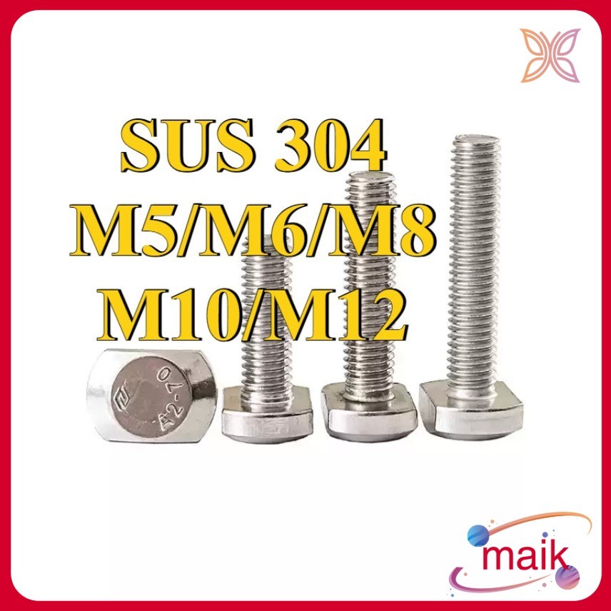 โปรไฟล์อลูมิเนียม T-Bolt / T Bolt สแตนเลส 304 M5/M6/M8/M10/M12 * L12-70mm[maik-1]