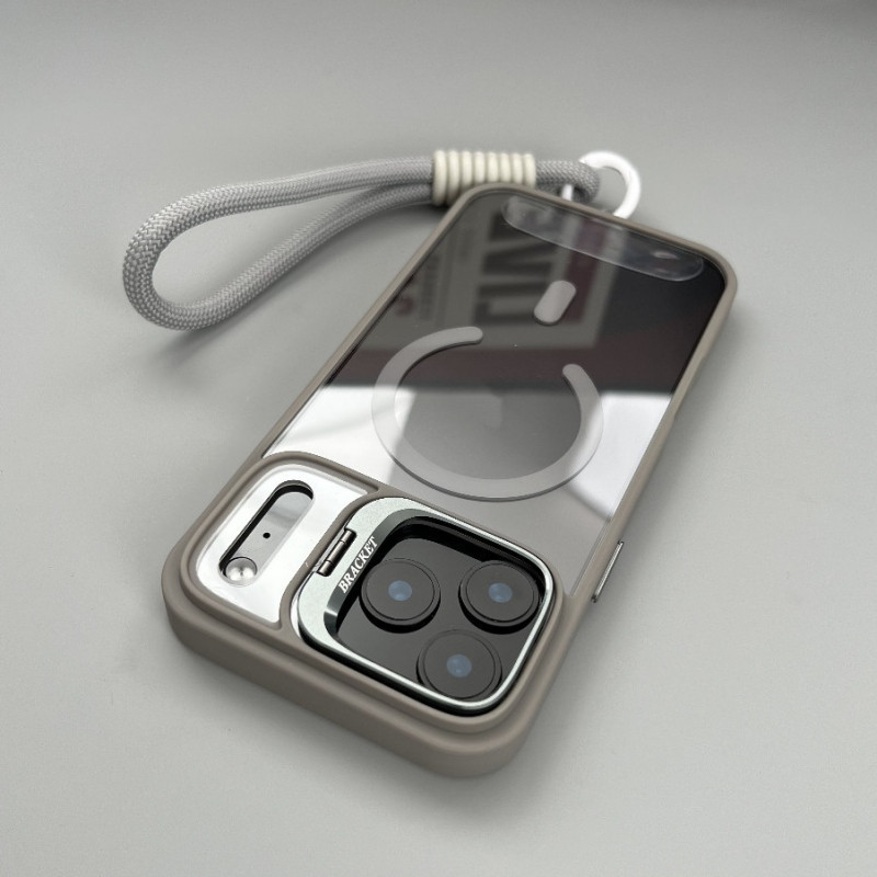พร้อม lanyardTransparentอะคริลิคเคสแข็งฟรีเลนส์ฟิล์มวงเล็บโลหะสีส้มเคสแม่เหล็กสําหรับiPhone 17 16 15 14 13 Pro Max AirปลอกสําหรับiPhone15Promaxฝาครอบกรณี