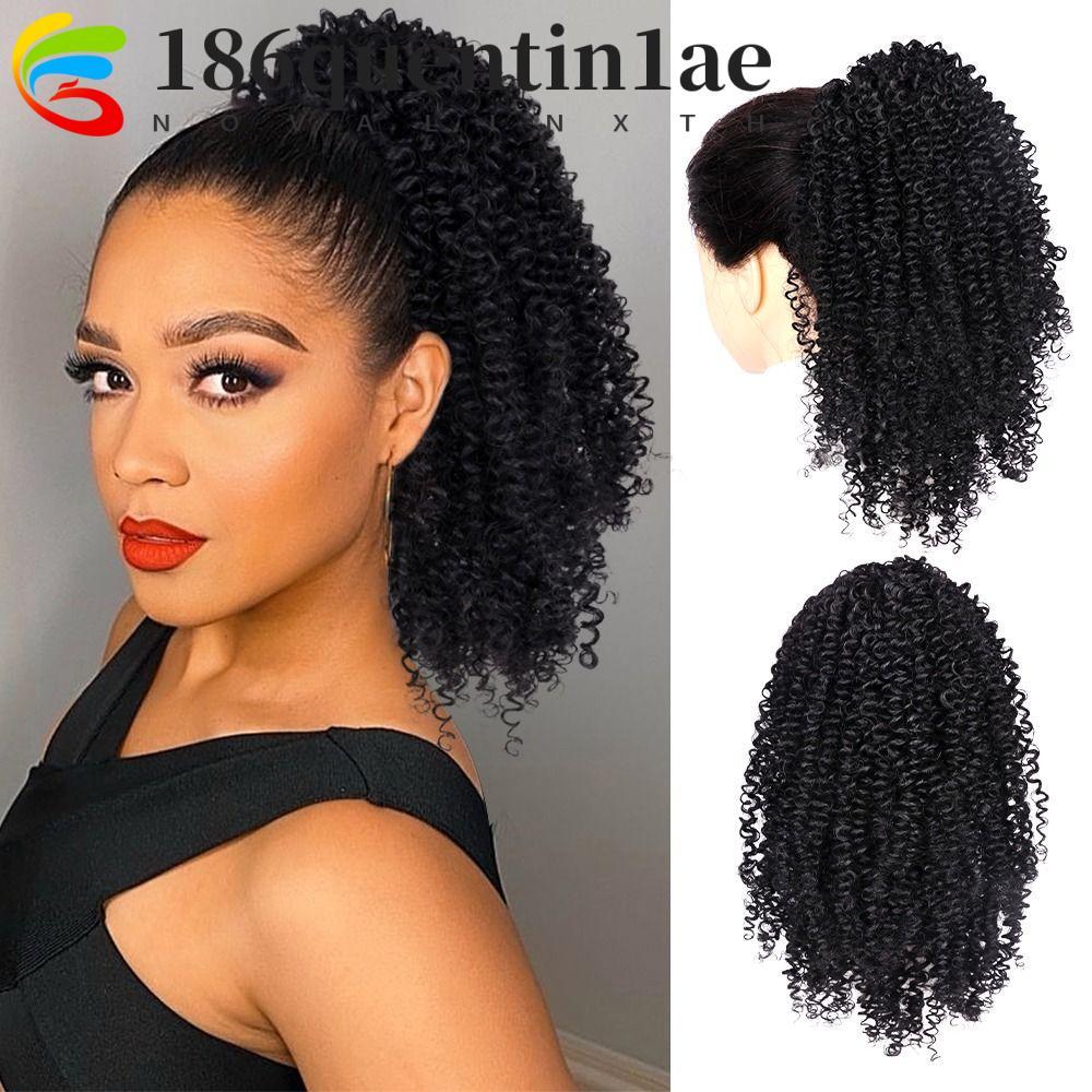 QUENTIN1AE หางม้าสังเคราะห์สำหรับผมหยักศก พร้อมคล้องคอและทำทรง bun แบบธรรมชาติ