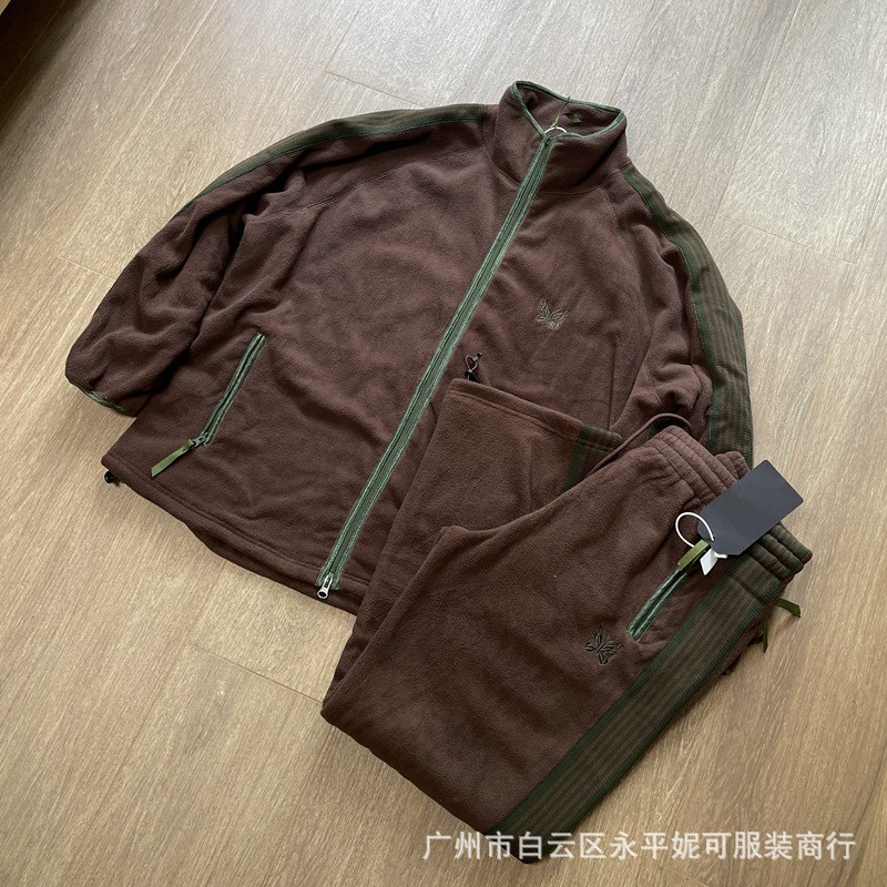 XI8P Needles track Joint Name BMS Butterfly Fleece Zipper Jacket Casual Straight-Leg Sports Pants fo