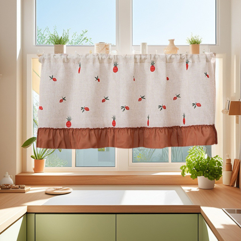 American Country Pastoral Style Small Fresh ปักกาแฟผ้าม่านผ้าลินินหนาเร้าใจปัก