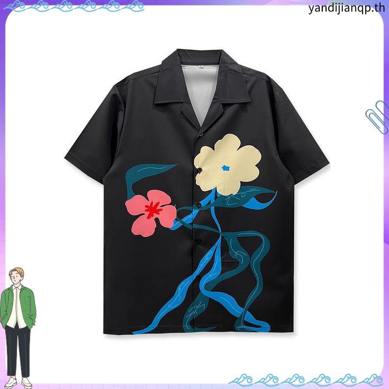 Printed retro street polo shirts for men and women, lightweight men's Hawaiian shirts