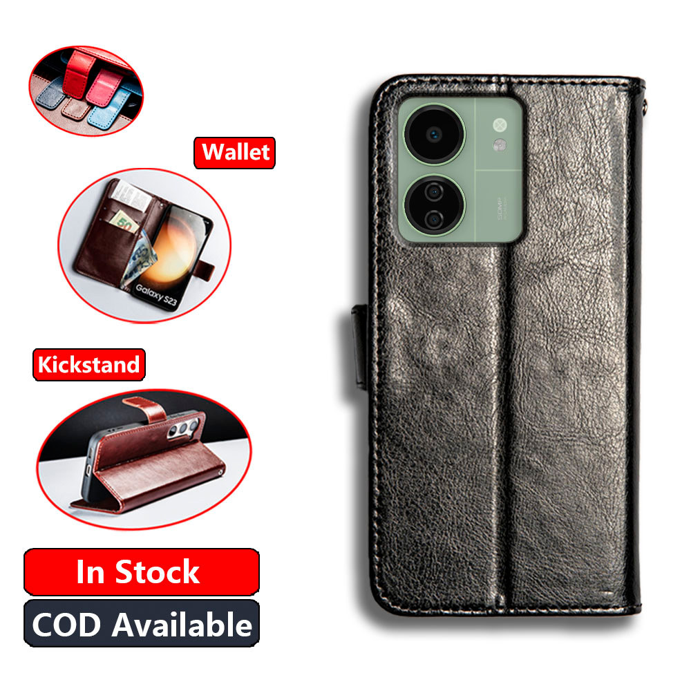หนังคลาสสิกสําหรับ Xiaomi Redmi 13C 4G Poco C65 4G กระเป๋าสตางค์ Vintage Folio ฝาครอบแม่เหล็กปิด Kickstand ช่องใส่การ์ด