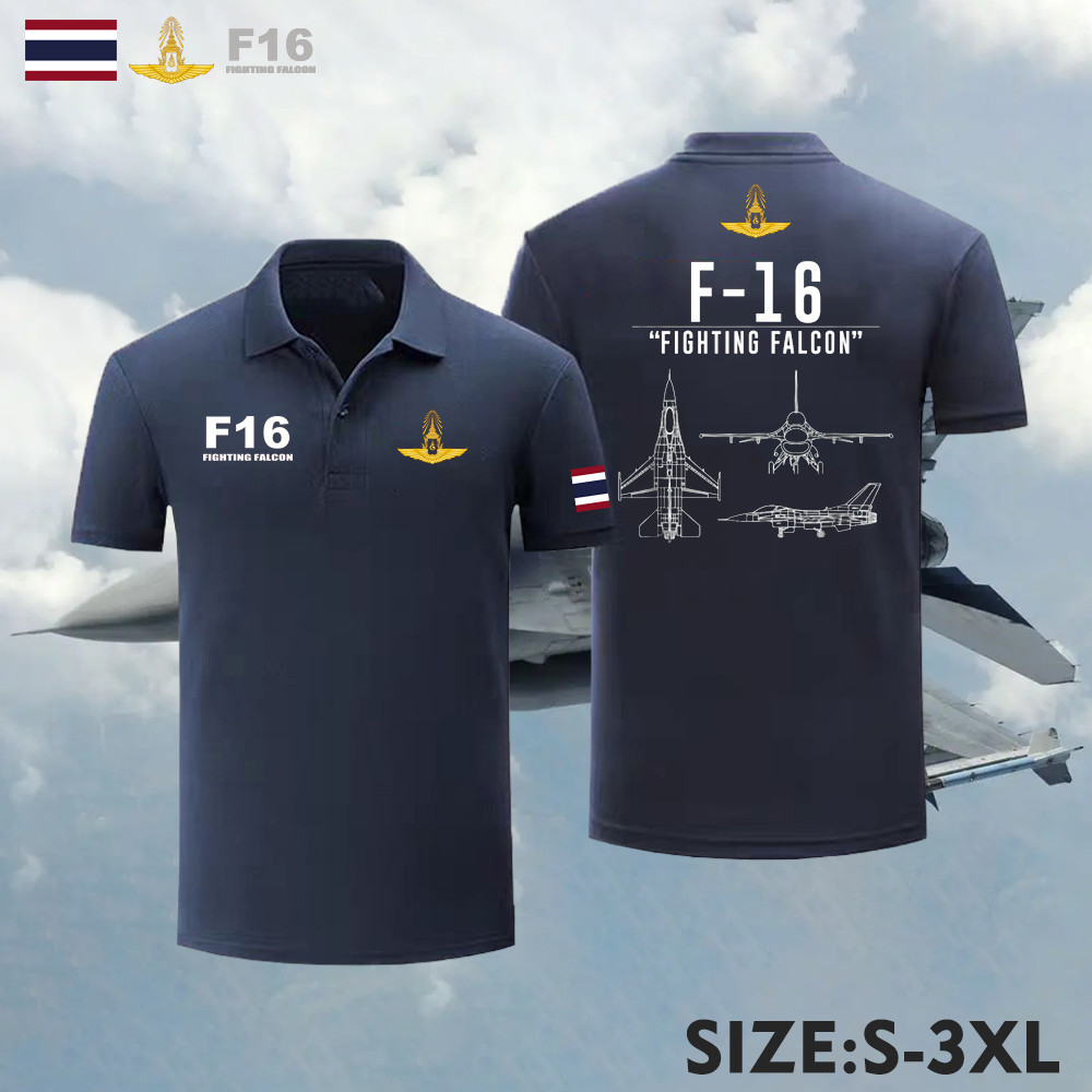 เสื้อโปโล F-16 พิมพ์เครื่องบินขับไล่ F-16 Peace Thailandผ้าฝ้ายสวมใส่สบาย S-3XL Unisex "F-16 FIGHTIN