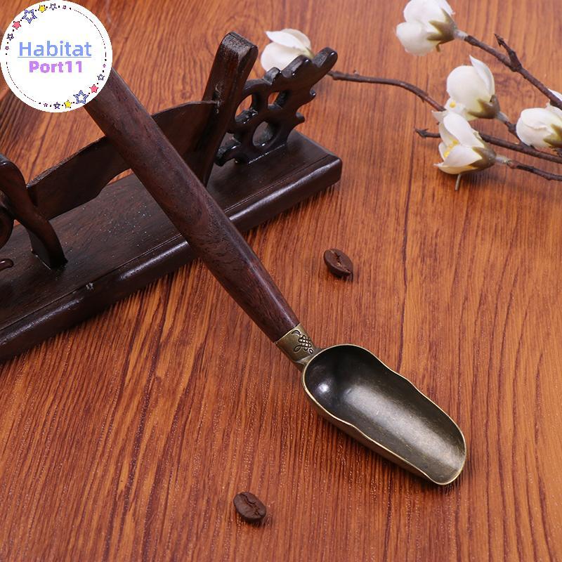 HabitatPort ไม้ Handle พลั่วชาช้อนชาทองแดง Ebony Coffee Scoops บนโต๊ะอาหารช้อนชาทําความสะอาดง่าย Anti Sprinkle ช้อนชา th