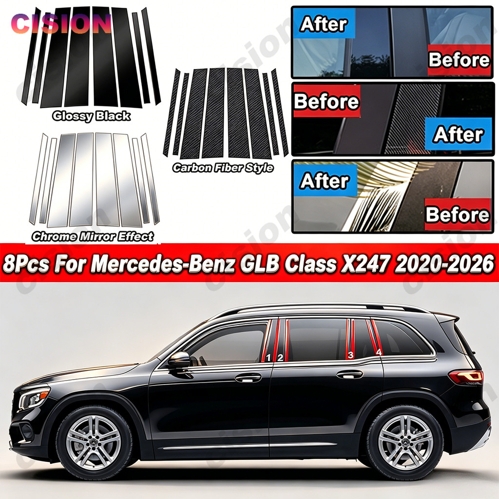 8 ชิ้นเคลือบเงารถประตูศูนย์ BC เสา Trim สําหรับ Mercedes Benz GLB 180 200 250 35 AMG X247 2020-2026 