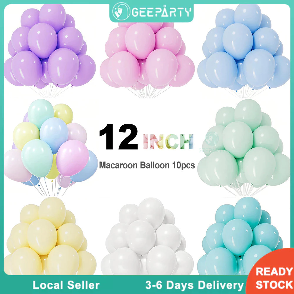 GeeParty ลูกโป่งมาแคร์รอน ขนาด 12 นิ้ว 10–50 ชิ้น สีชมพู ฟ้า ม่วง พาสเทล สำหรับงานแต่งงาน วันเกิด และปาร์ตี้