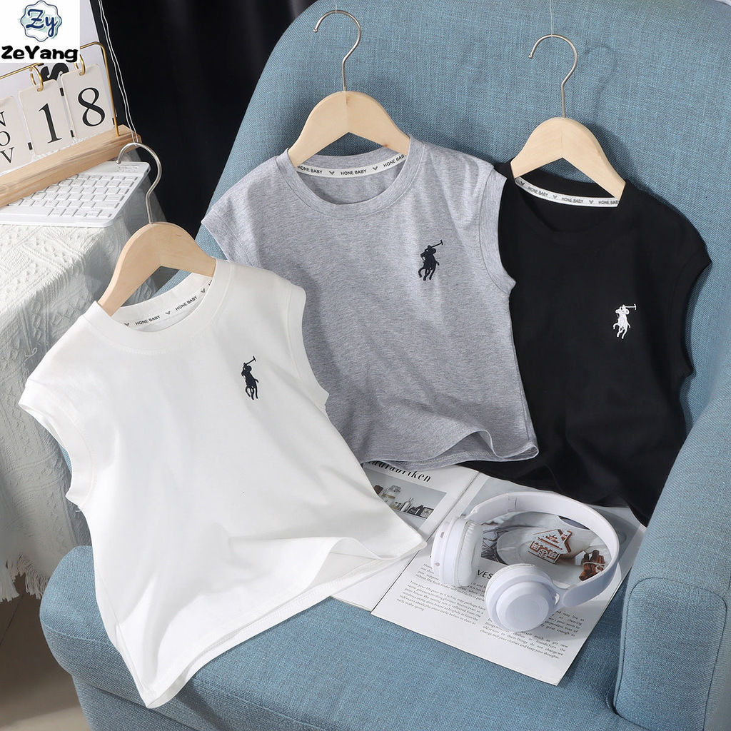 [ZY] 70-170 พร้อมสต็อกเด็กเสื้อกั๊กปักผ้าฝ้ายแท้แขนกุดด้านบนเด็กเสื้อลําลอง Bottoming All-Match Top แฟชั่นเสื้อผ้าเด็ก Fast Shipping
