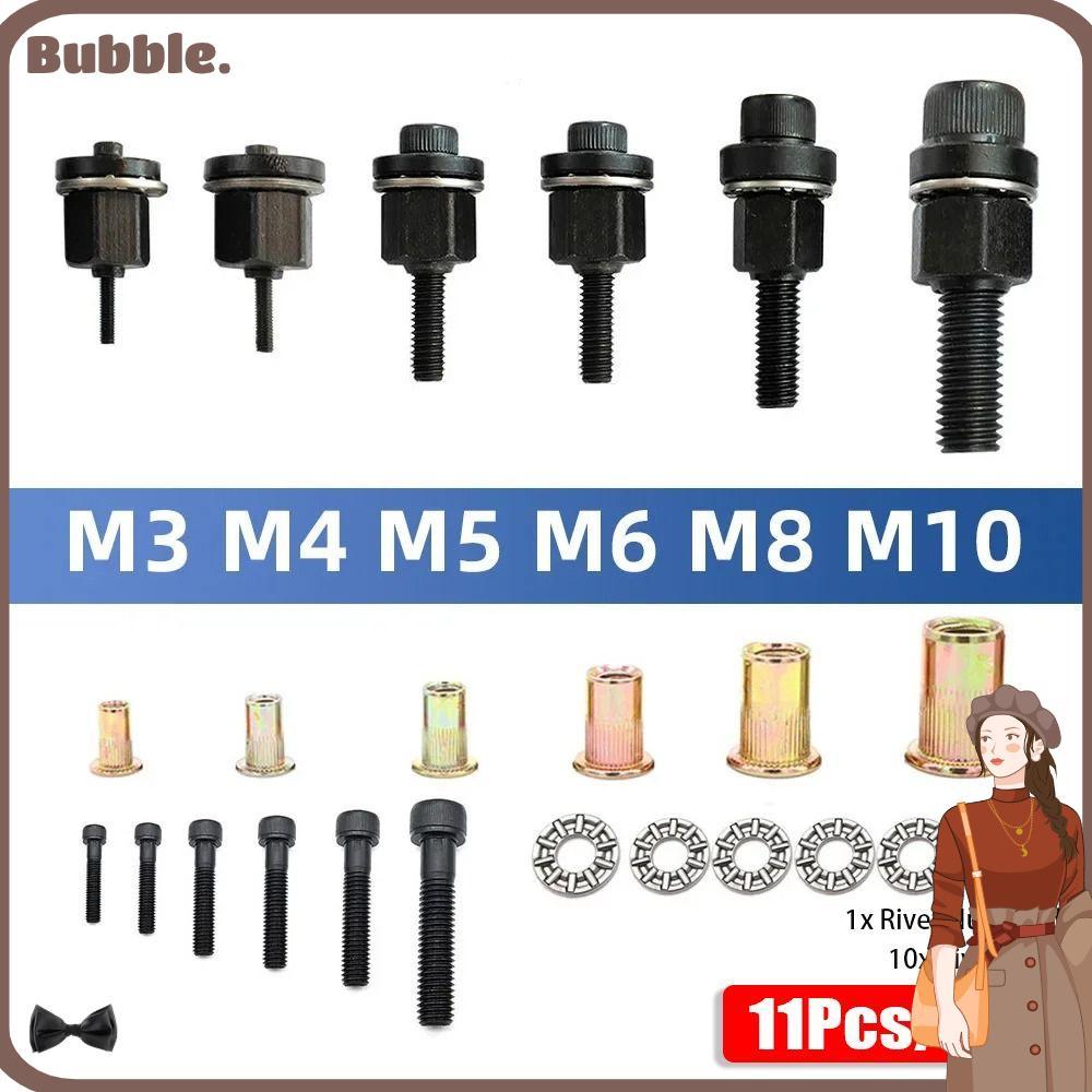 ฟอง 11 ชิ้น/เซ็ต มือ Rivet Nut สําหรับติดตั้งง่าย คู่มือ Riveter เครื่องมือ อะแดปเตอร์ไฟฟ้า พร้อม Mandrel Staple และ Rivet Nuts Head ชุดเครื่องมือ