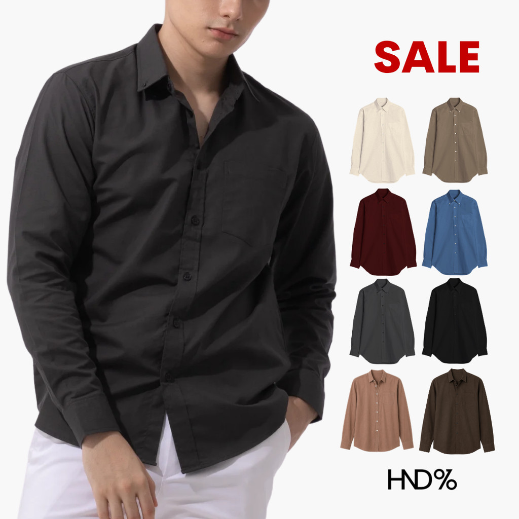 HND% Clearance [M-6XL] เสื้อเชิ้ตคอปกแขนยาว เสื้อเชิ้ตสีพื้นผู้ชาย PERFECT UNISEX ทำงาน ผ้า Oxford