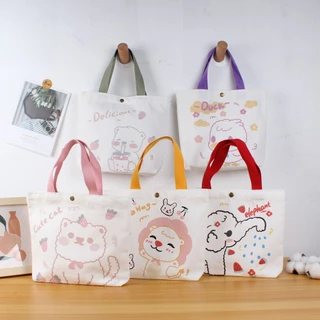 KVK-shop: กระเป๋าถือทรงโท้ท สไตล์มินิมอล น่ารัก คลาสสิค แฟชั่นเบาๆ ลุคหวานกำลังดี-ลายการ์ตูนน่ารักมาก-KK6633