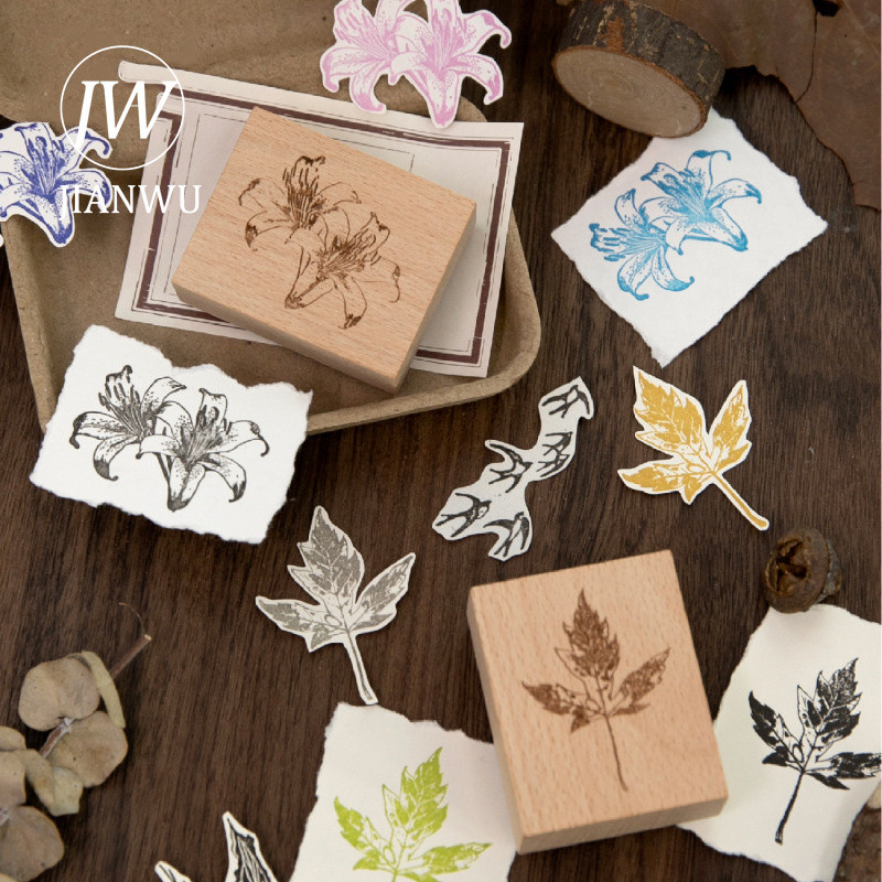 JIANWU Sifted Time Series Vintage พืชใบดอกไม้ภูมิทัศน์วัสดุ Collage แสตมป์ไม้ Creative DIY Journal เครื่องเขียน