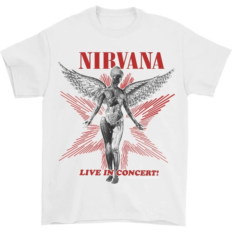 เสื้อยืดพิมพ์ลายธีมวง Nirvana ปี 2026 สไตล์ภาพประกอบอัลบั้มร็อคเรโทรยอดนิยม สีขาว สำหรับผู้ชายและผู้หญิง มีไซส์ S-5XL
