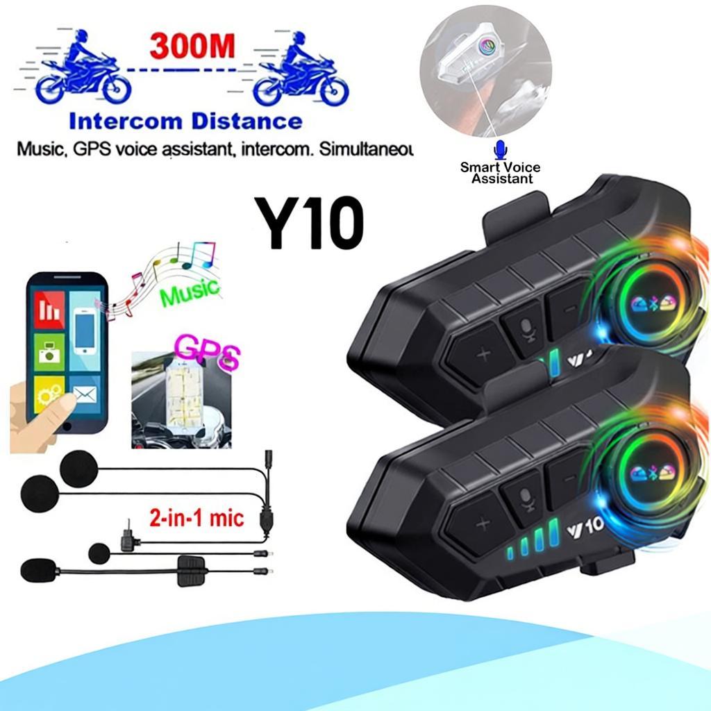 Y10 ชุดหูฟังบลูทูธไร้สายแฮนด์ฟรี 2000Mah กันน้ําสําหรับหมวกกันน็อคมอเตอร์ไซค์