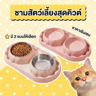 wen.W2 สัตว์เลี้ยงชามเดี่ยวสแตนเลสชามชามแมว 2 ใบป้องกันการรั่วซึมสุนัขถ้วยแมวคว่ำชามชามสัตว์เลี้ยงสุนัข