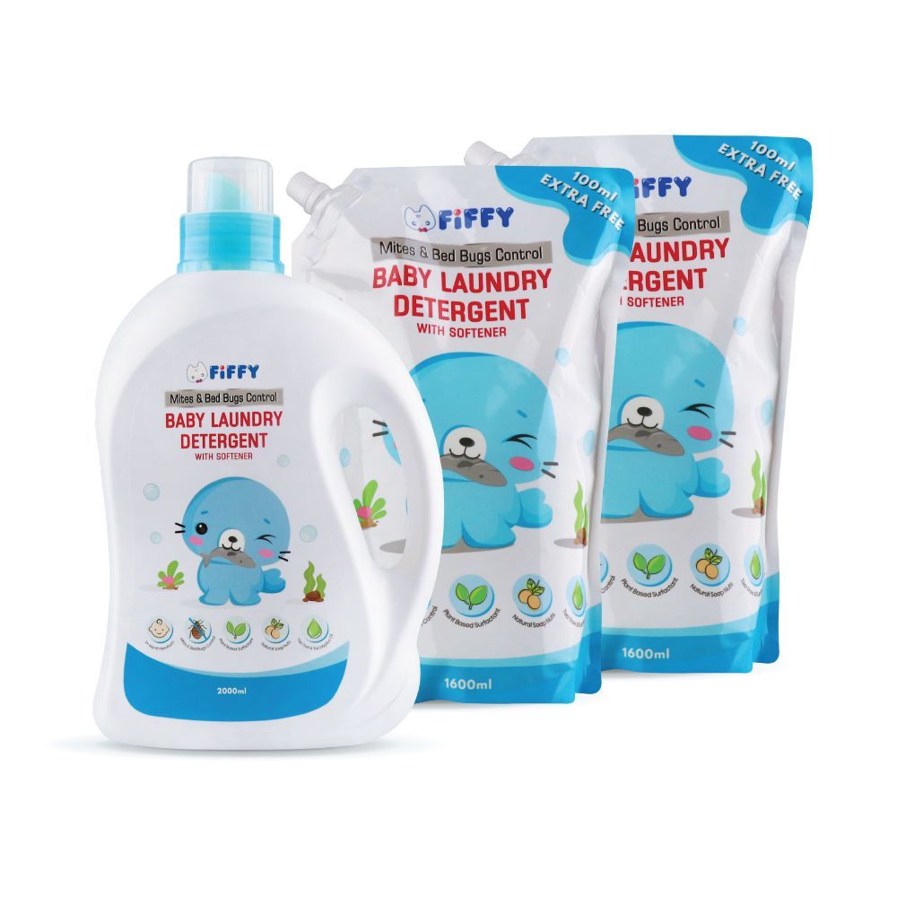 FIFFY MITES & BED BUGS CONTROL BABY LAUNDRY ผงซักฟอก (1 ขวด + รีฟิล 2 แพ็ค) DETERGEN PAKAIAN (FO2600