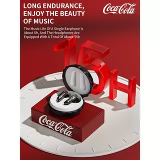 Coca-Cola T13 หูฟังไร้สายบลูทูธกึ่งอินเอียร์ไดนามิกไดร์เวอร์ 13 มม. ตัดเสียงรบกวน ENC Bluetooth 5.4 อายุการใช้งานแบตเตอรี่สูงสุด 15 ชม. ระบบควบคุมแบบสัมผัสการชาร์จอย่างรวดเร็ว