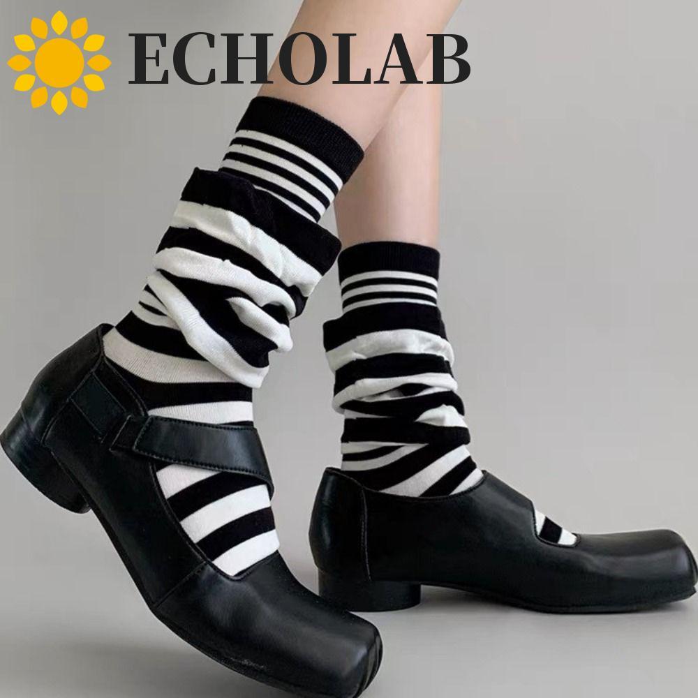 เสียงสะท้อน​ 4 คู่ Ruffle Stripe Stocking, ปลอมสองชิ้นหลวมลายถุงเท้ากอง, Heap ถุงเท้า Warm Patchwork