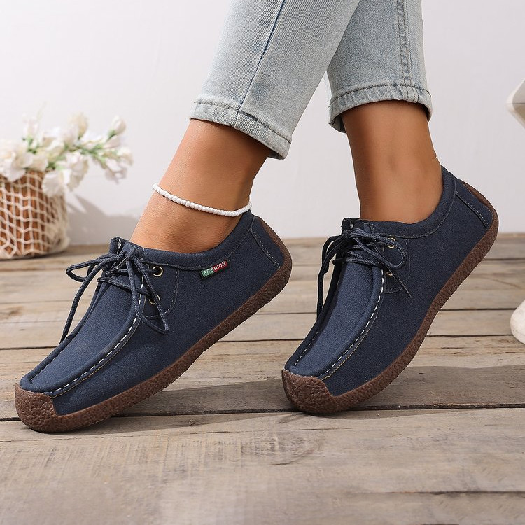 จัดส่งในวันเดียวกัน Frosted Casual รองเท้าผู้หญิงสบาย Lace-Up Soft-Soled Peas รองเท้า All-Ma