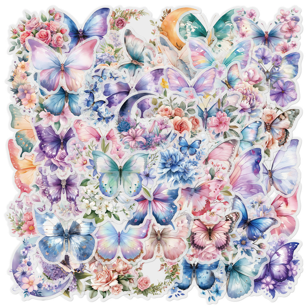 ❉ Butterfly & Flowers Series 02 สติ๊กเกอร์ PET ❉ 50 ชิ้น/เซ็ตแฟชั่น DIY สติ๊กเกอร์กันน้ํา Doodle สติ๊กเกอร์