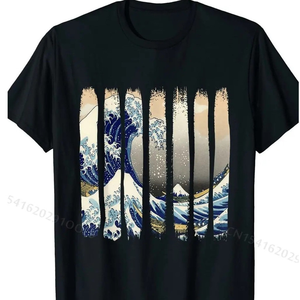 เสื้อยืดศิลปะ Katsushika Hokusai Kanagawa Okiya ทำจากผ้าฝ้ายแท้ ออกแบบตามแฟชั่นใหม่ พิมพ์ลายบนเสื้อด