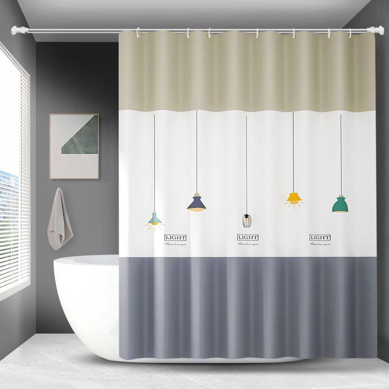 卫生间防水浴帘套装洗澡浴室窗帘免打孔挂帘帘子门帘淋浴隔断帘Bathroom Shower Partition Curtain, Bathroom Anti-mold Curtain, Thickene