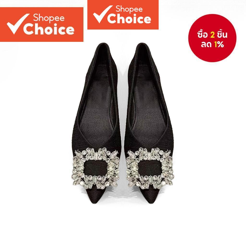 ผู้หญิงสบายๆบัลเล่ต์แฟลตธรรมดา พลอยเทียม อารมณ์ฝรั่งเศสชี้ด้านล่างนุ่มสบายบัลเล่ต์แบน แอลฟา60405