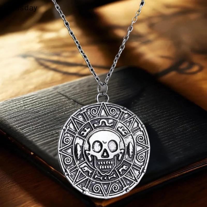 Ritasday Pirates Of The Caribbean Aztec สร้อยคอเหรียญทอง Retro จี้ Punk Hip Hop สร้อยคอใหม่