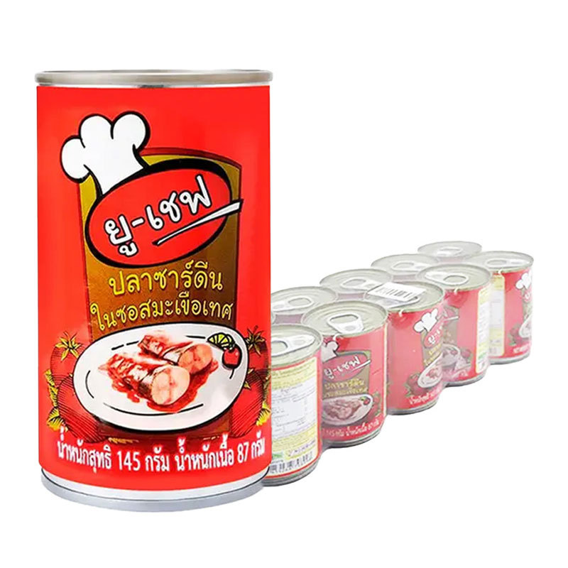 ยูเชฟ ซาร์ดีนในซอสมะเขือเทศ 145 ก. x 10 (U-CHEF Sardines In Tomato Sauce 145 g x 10)